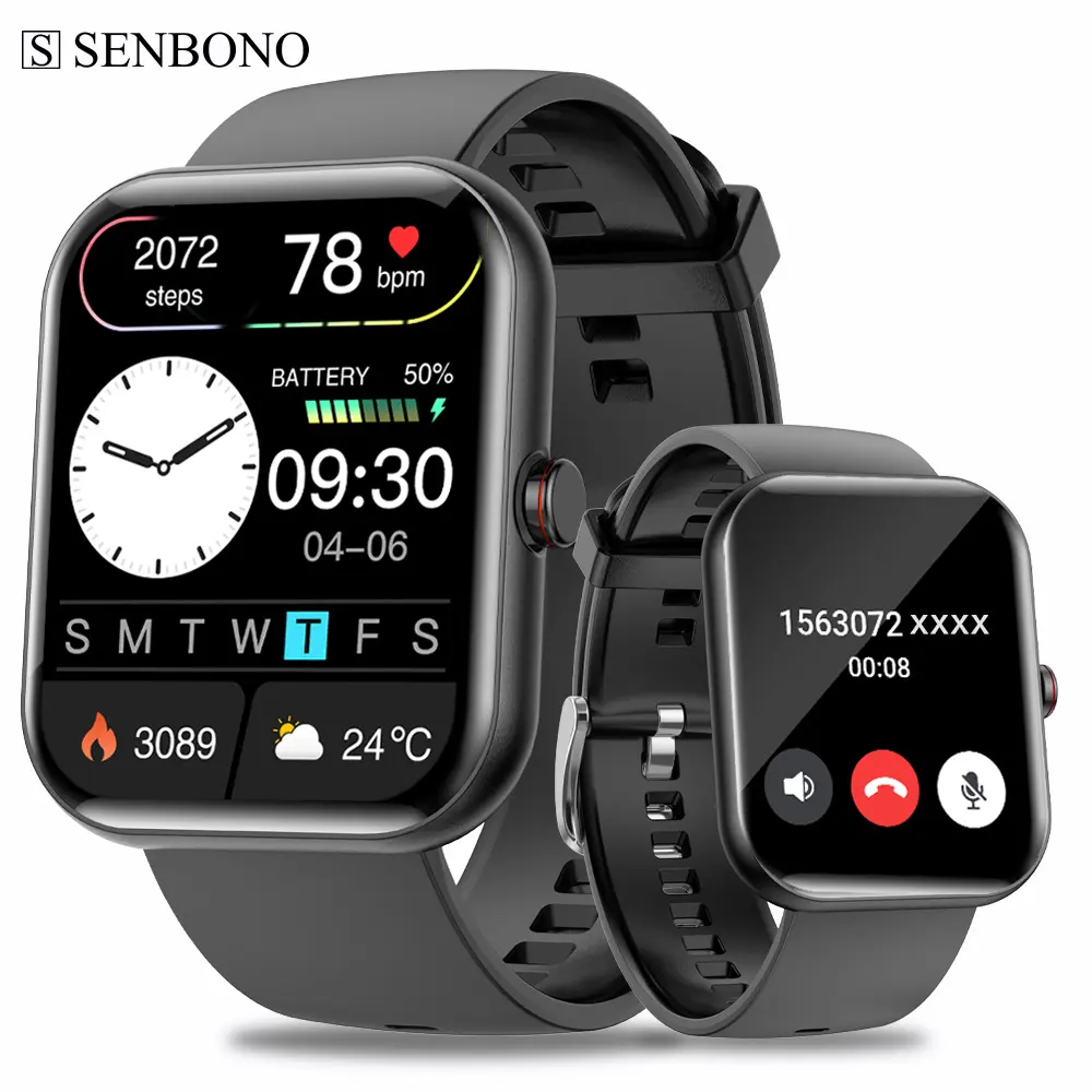 SENBONO 2023 Смарт-часы с большим экраном A221 BT Call 1,91 дюймов, голосовые спортивные часы, фитнес-трекер, водонепроницаемые женские умные часы, мужские