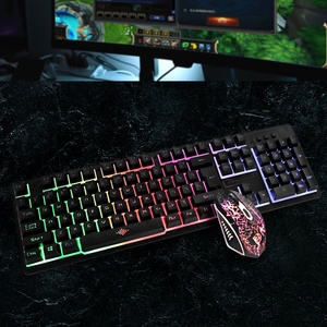 Juego de mini ratón y teclado con cable USB con luces LED Combos de teclado y ratón para juegos para computadora y computadora portátil - Product Image 1