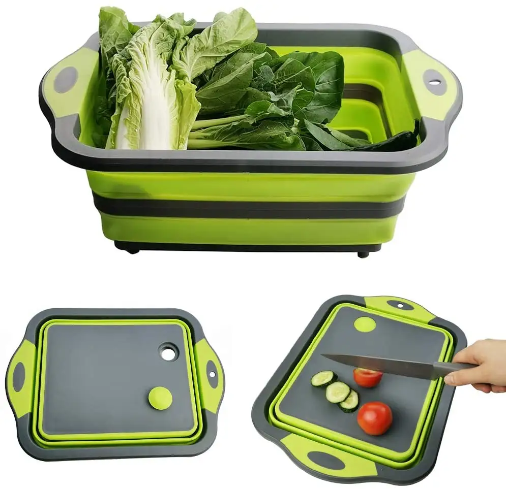 Cesta de plástico para lavar frutas y verduras, cubo plegable para cocina al aire libre, 4N1