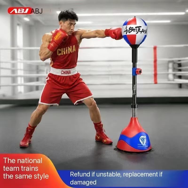 Pelota de velocidad de boxeo con resorte y corona azul.