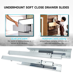 Glissières de tiroir Quincaillerie Glissière de tiroir à montage par dessous Canal télescopique Extension complète Glissière de tiroir à fermeture douce pour armoires de cuisine - Product Image 3