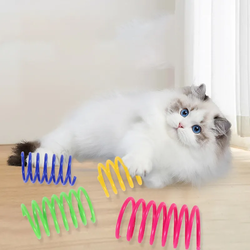 Pacote de plástico colorido durável para animais de estimação espiral primavera gato brinquedo interativo saltando garras primavera gato arranhar brinquedo interativo