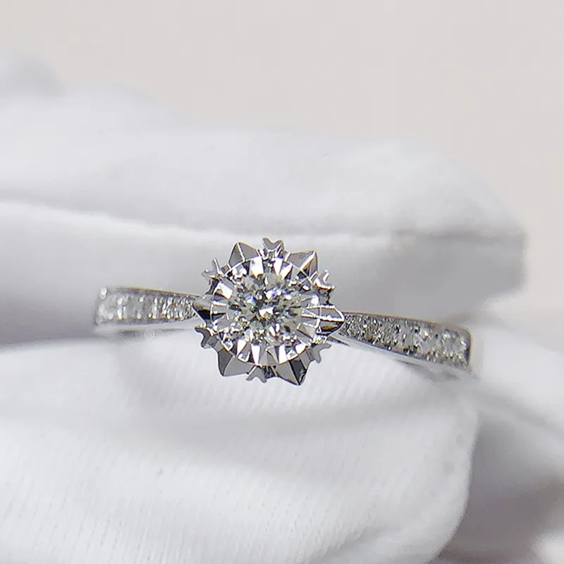 새로운 디자인 18K 진짜 화이트 골드 천연 다이아몬드 결혼 반지 영원 꽃 다이아몬드 반지 약혼