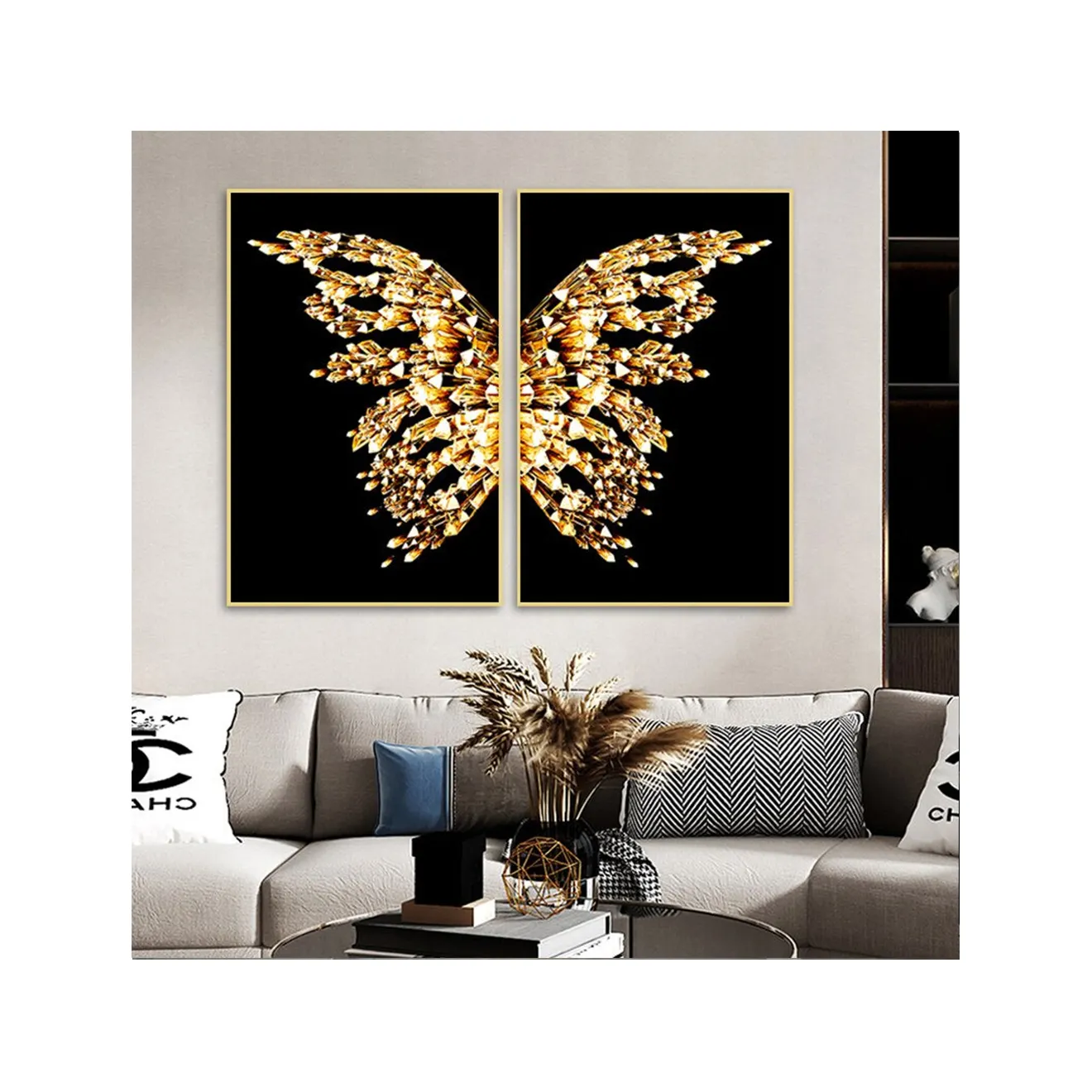 Noir doré papillon ailes boutique abstrait mur art imprime des photos pour luxe salon chambre élégant mode décor à la maison