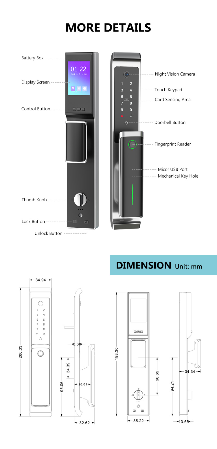 TTLOCK APP Door Viewer Camera Lock Smart Fingerprint Door Lock with Camera Full Automatic Smart Door Lock