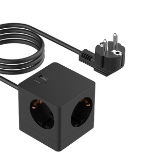 电源带USB 3路插座塔式多插座，带配电插座，用于办公室、家庭或旅行2 m电缆黑色 - Product Image 2