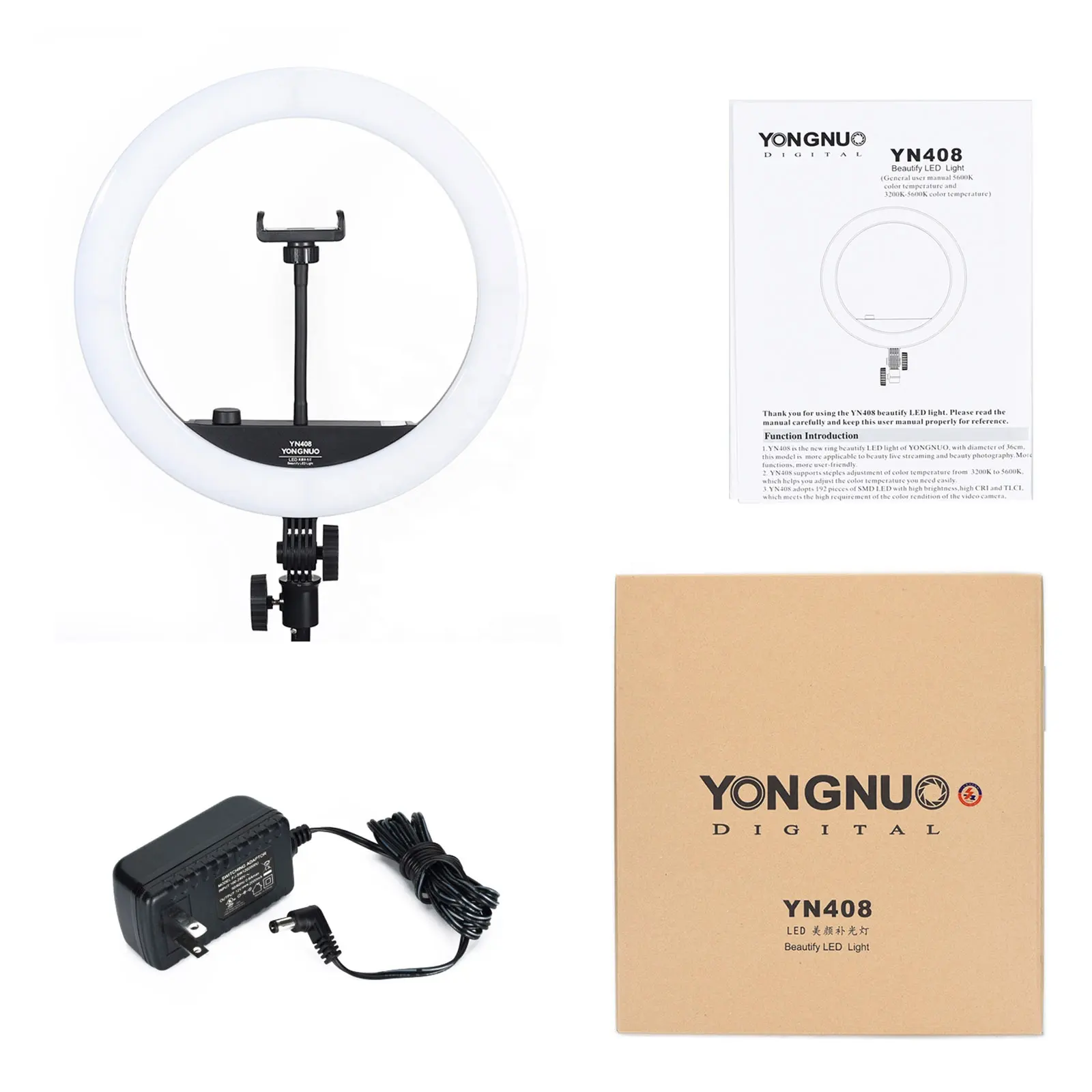 Yonguo yongno y408 24w 14 इंच की एलईडी सेल्फी रिंग वीडियो भरने के लिए 3200k-5600 के बी-रंग डिम्बल फोटोग्राफी लैंप 95