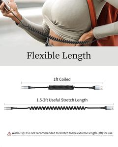 Spiral kıvırcık hızlı şarj bahar sarmal tel naylon ceket Ev ile özel 1.5m/ 5ft tip <span class=keywords><strong>C</strong></span> şarj kablosu alüminyum alaşım kabuk