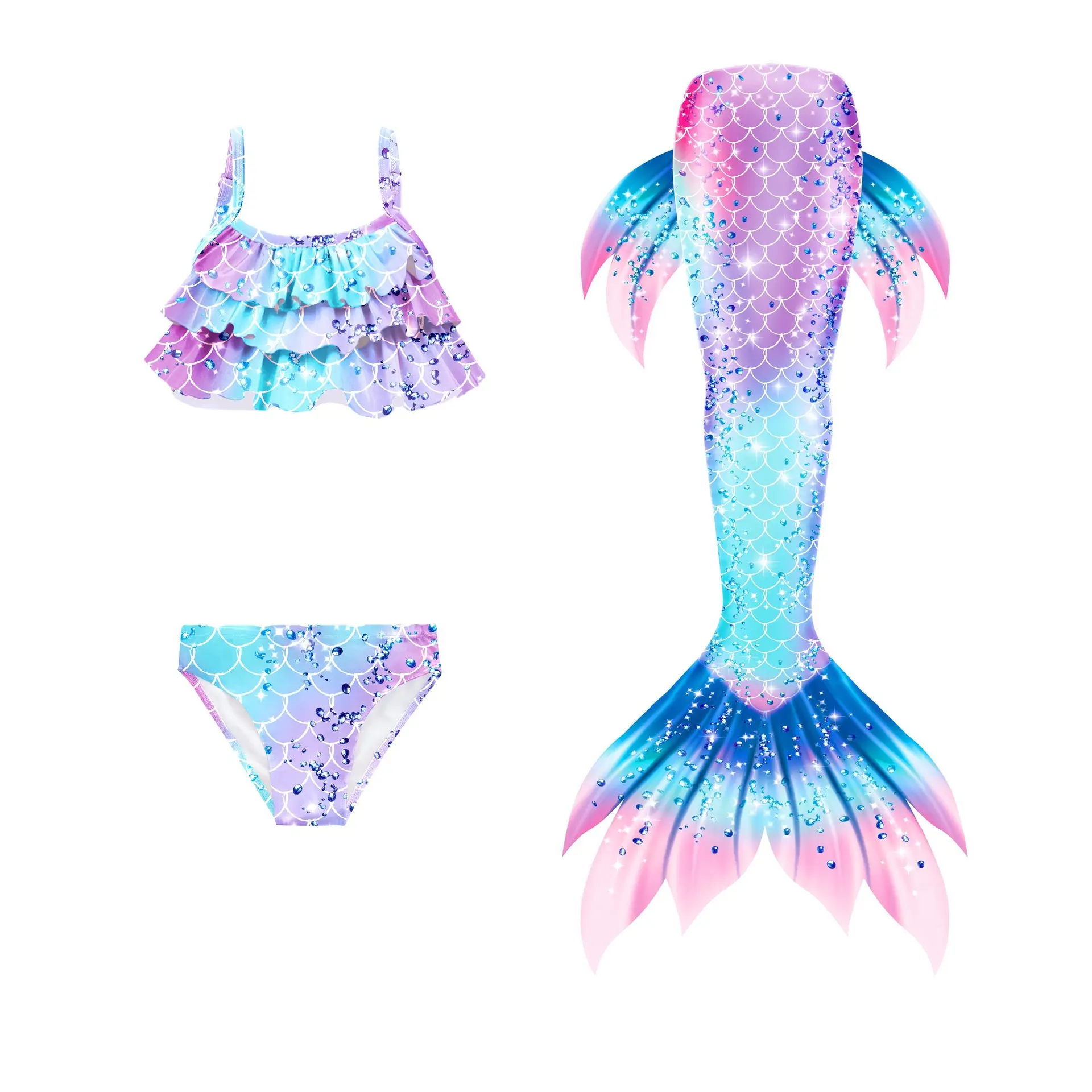 Su misura sirena costumi da bagno 3 pezzi set costumi da bagno per bambini e bambine