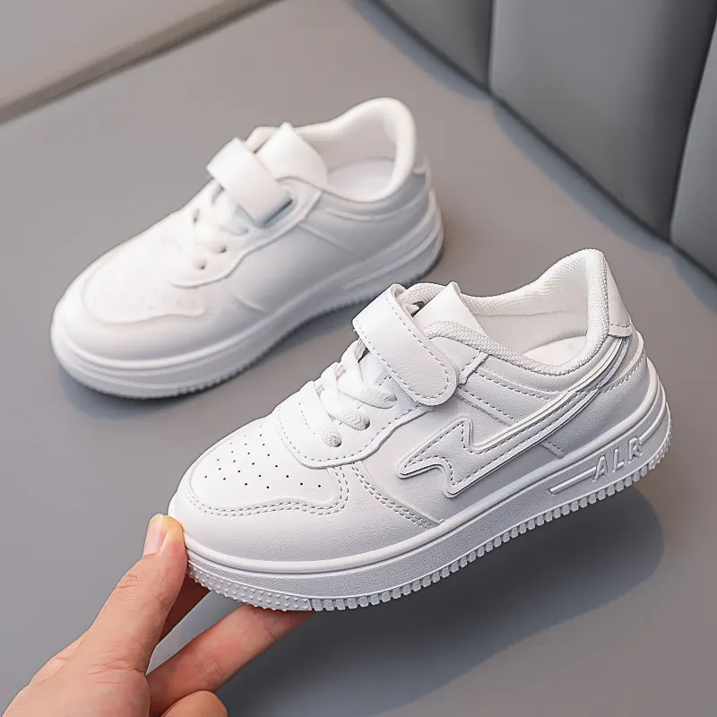 Zapatillas deportivas con logotipo personalizado para niños y niñas, zapatos informales de Skateboard, color blanco