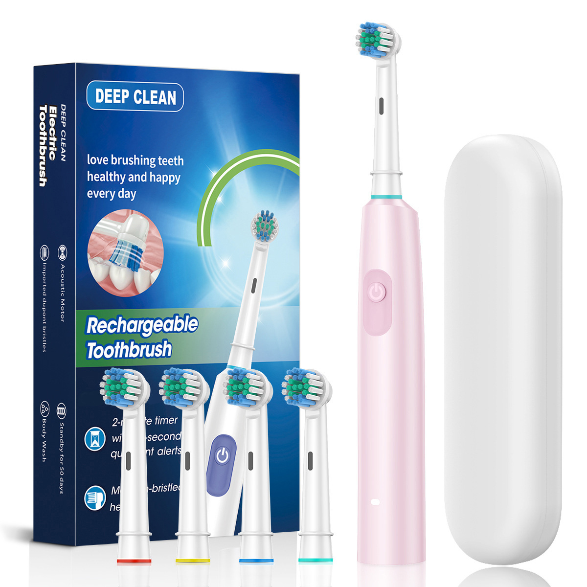 Boîte de rangement rose pour 4 têtes de brosse