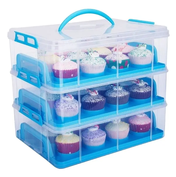 HEISSER VERKAUF UND PRAKTISCHE LAGERÄTE 3 TIER BLUE SNAP & STACK CUPCAKE STORAGE CARRIER Kuchen träger Rechteck