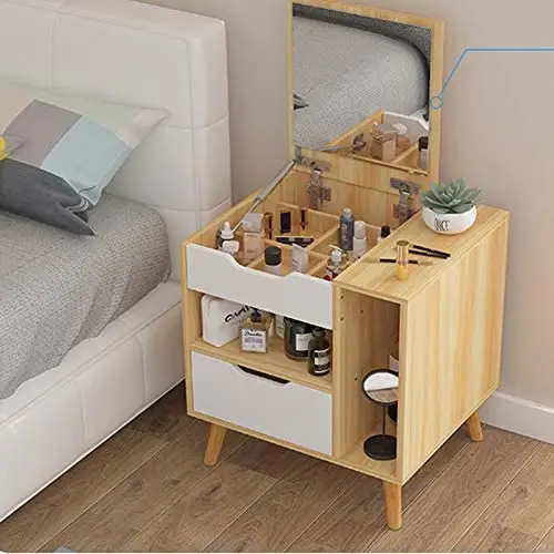 Meubles de chambre à coucher Table de chevet en bois moderne Mini Table de chevet meubles de mariage coiffeuse avec tiroir miroir