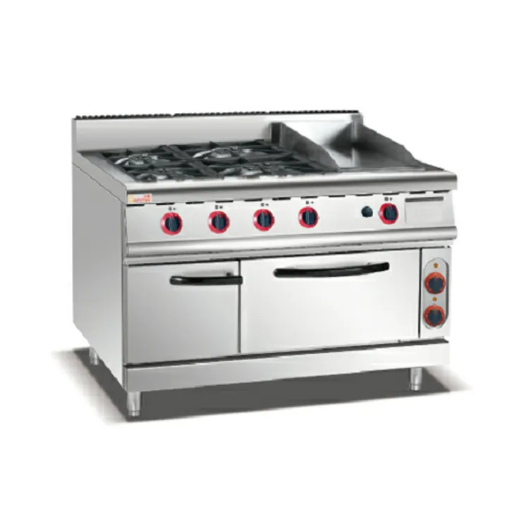Las mejores soluciones de cocina Combinación de equipos de cocina Estufas de 4 quemadores con horno de panadería Estufa de gas de acero inoxidable con plancha