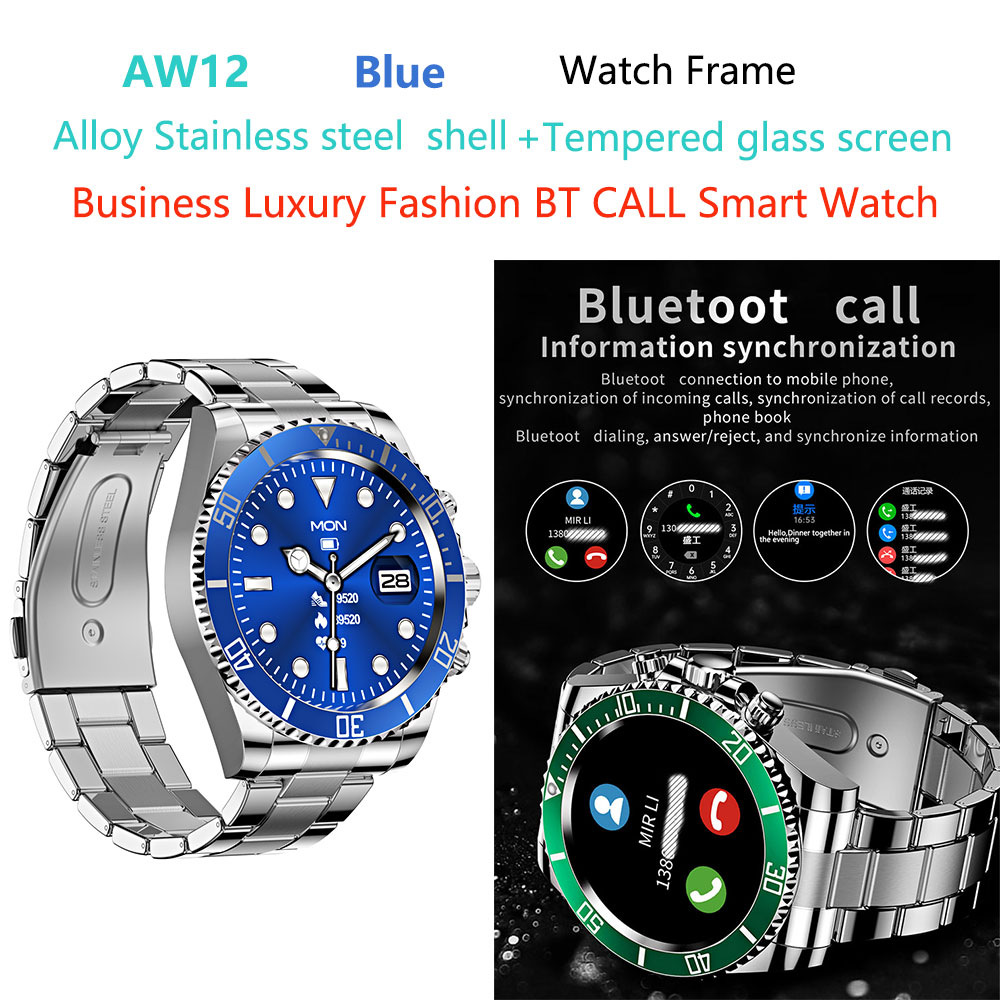 AW12-smart-watch-aw12 en acier inoxydable bleu