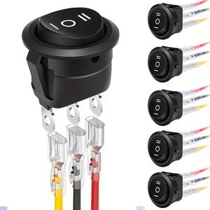 Interruttore a Bilanciere Nero KCD11 Rotondo 20mm 3-Pin 3-Posizioni con Terminale a Filo - Product Image 5