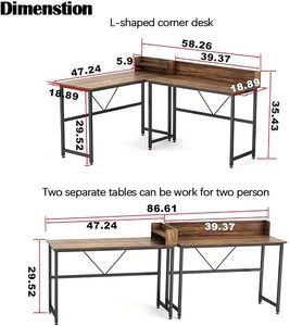 现代风格L形木和金属框架电脑桌 - Product Image 5