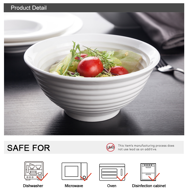 Restaurant Wedding Event Glossy With Cross Grain Noodle Bowl Ceramic White