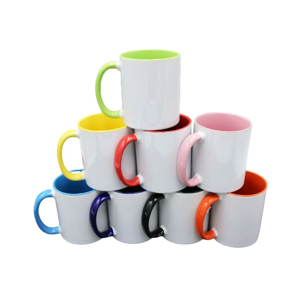 Promocional Venda Quente Sublimação Caneca para Crianças Dentro e Punho Cor Sublimação Caneca Copos Brancos Canecas De Café Em Massa Bom