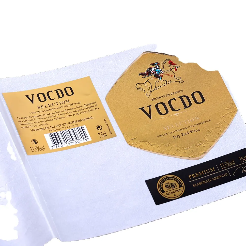 Vendita calda custom fabbricazione oro goffrato logo adesivi per vino foglio di alluminio metallo argento etichette per birra liquore bevanda