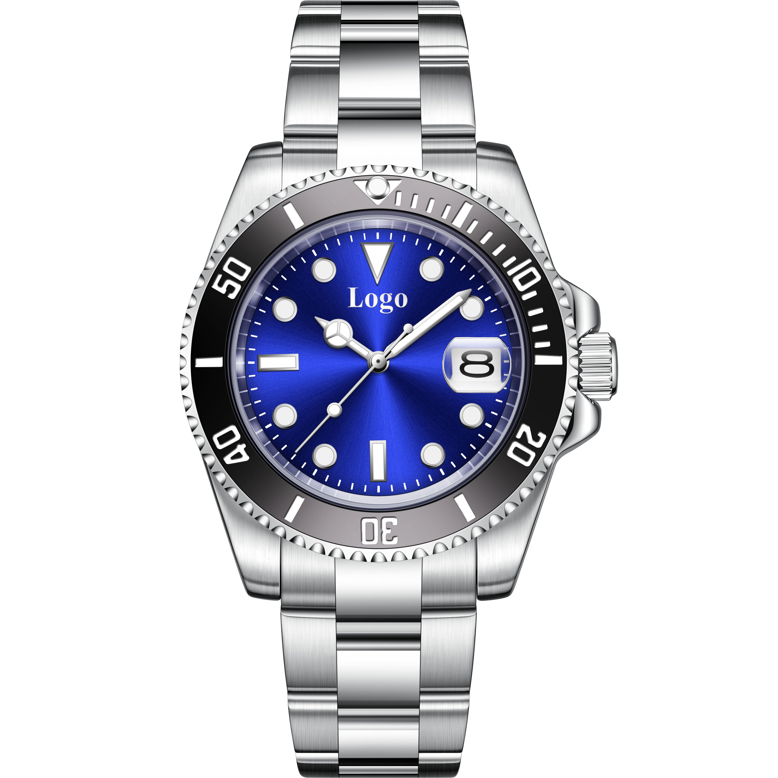 silver black blue dial
