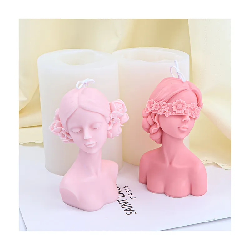 3D ragazza ad occhio chiuso aromaterapia candela stampo fai da te rosa corpo umano candela fare sapone resina stampo in Silicone artigianato decorazioni per la casa