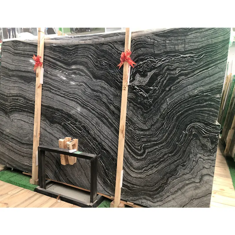 Pavimento in marmo di legno cina lastra nera fossile prezzo Hotel nero lucido tradizionale ardesia di carbonio parete in marmo Calcite Union Stone