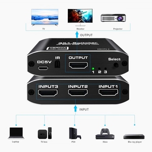 Conmutador Justlink 3x1 HDMI 4K 2.0b 18Gbps HDR Switch Audio Video 3 Entrada a 1 Salida con Control Remoto para PS4 XBOX STB PC