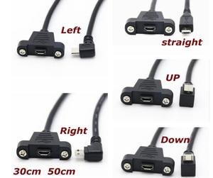 0.3m 0.5m微型USB 5针90度USB 2.0公连接器至带螺钉面板安装孔的微型母延长线 - Product Image 2