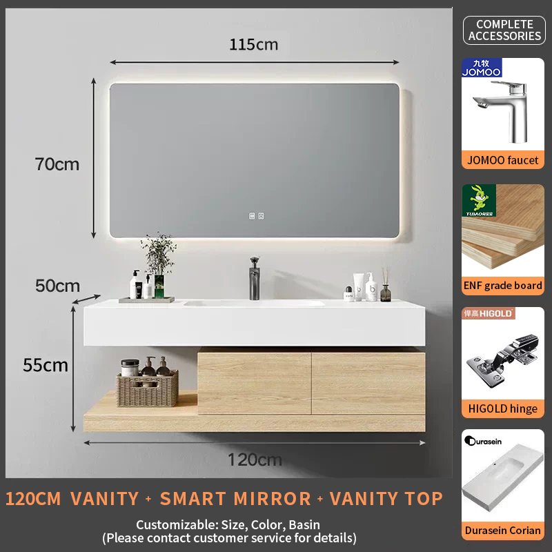 120Durasein Corian Integrated basin+smart mirror