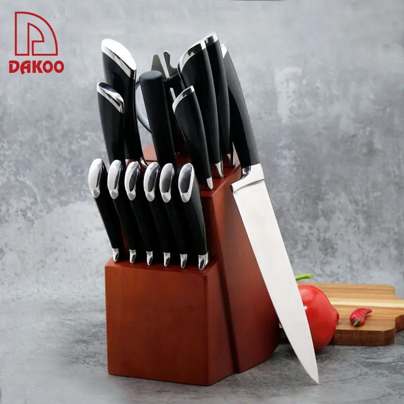 Manico forgiato in ABS Set di coltelli da cucina da 15 pezzi con blocco di legno