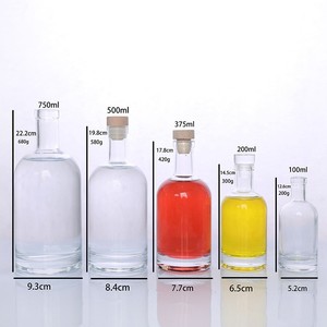 新しいデザイン透明ウォッカワインボトル100ml-750ml赤ワインボトル密封透明ガラス厚い底ガラスボトル