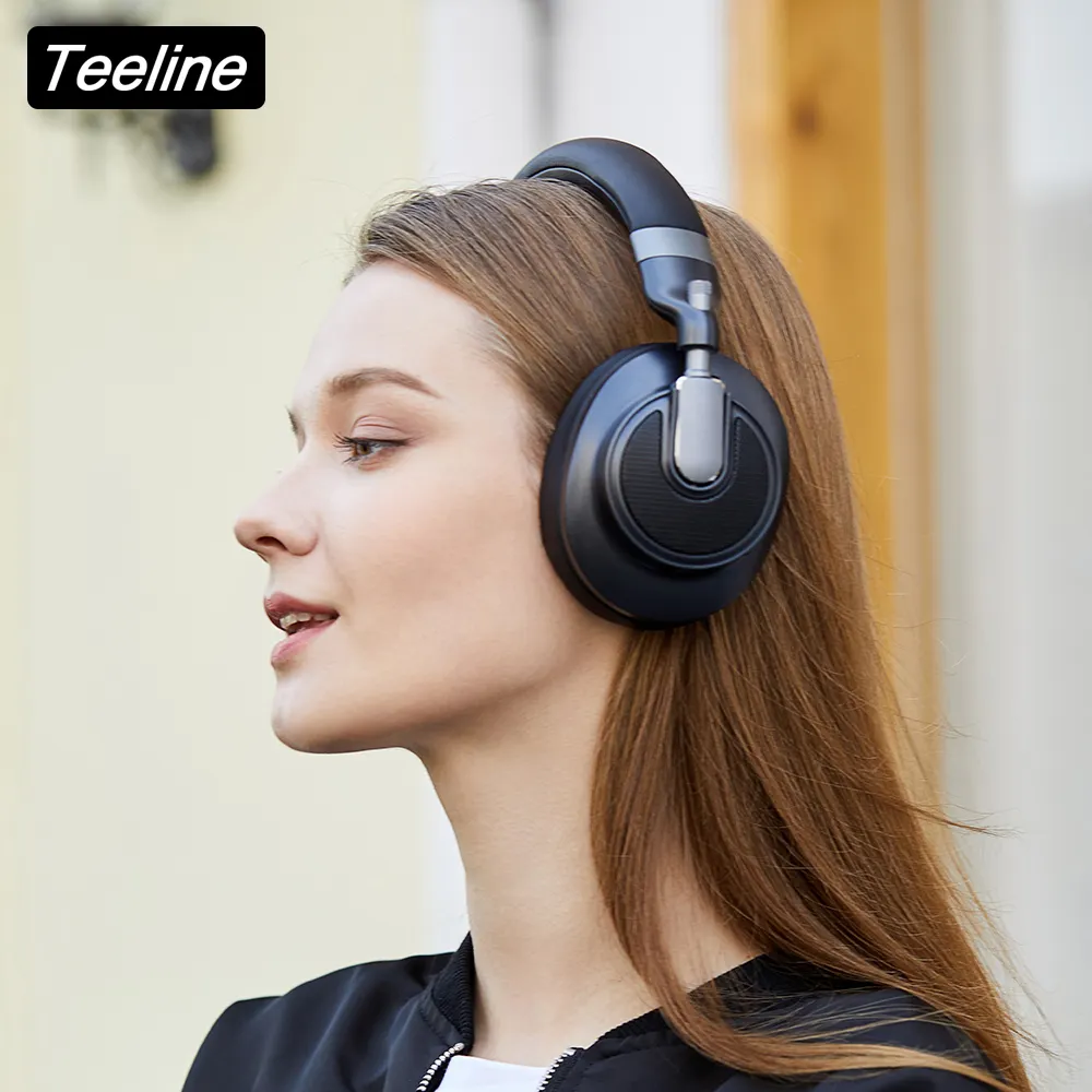 Bando penghilang kebisingan Headset Overhead Studio Over-ear headphone gigi biru grosir merek nirkabel khusus