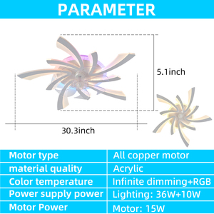 Ventilador de techo LED RGB de 30,3 pulgadas con luz y control remoto y control de aplicación, sincronización de 6 velocidades de engranaje, 7 aspas de ventilador y regulable - Product Image 3