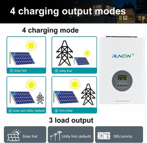 Runcin 2400W Inversor híbrido solar fuera de la Red 24V PWM 60A AC DC Salida de entrada 1KW Sistema solar doméstico WIFI gratuito División monofásica