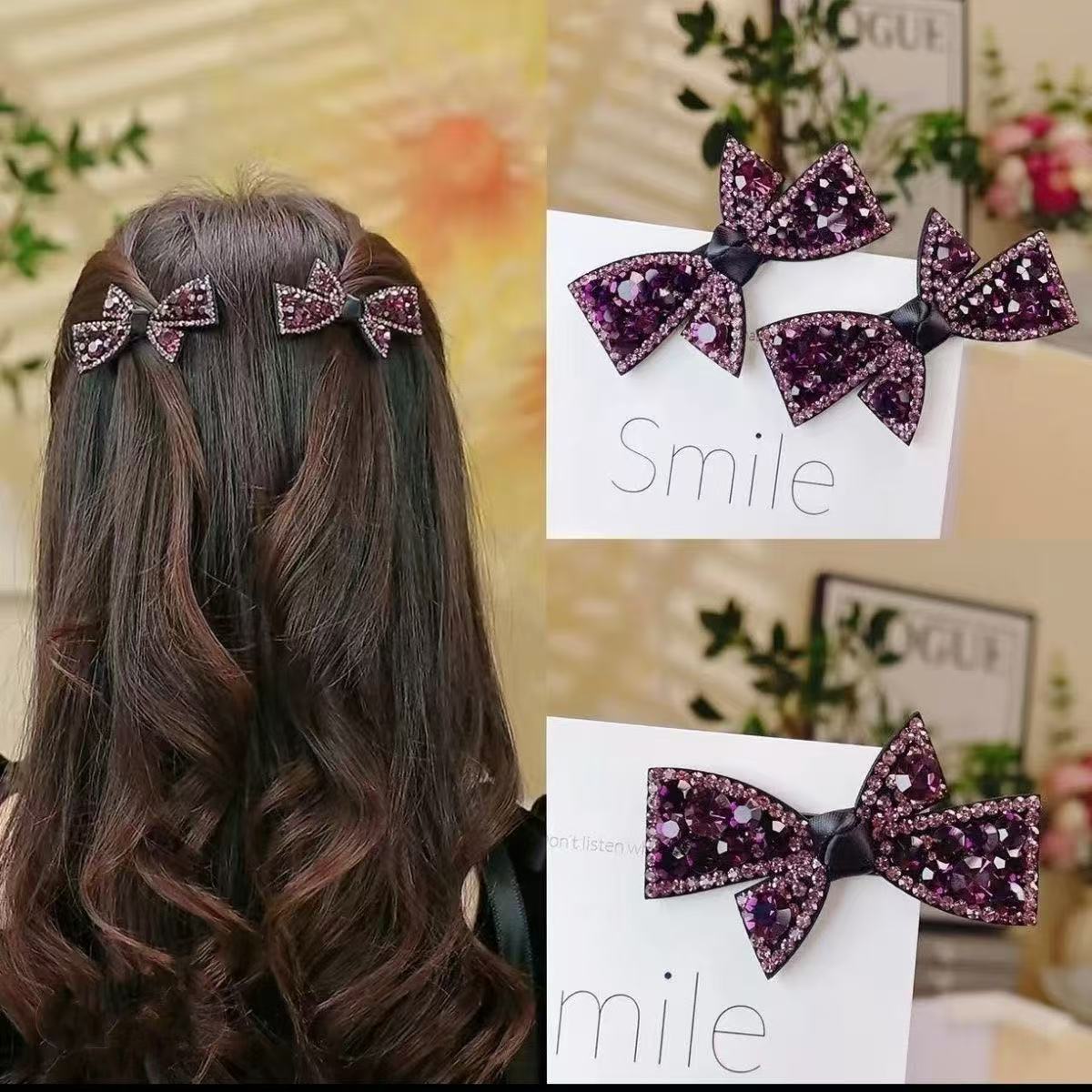 2 clips de pelo rhinestone arco púrpura 1 pieza