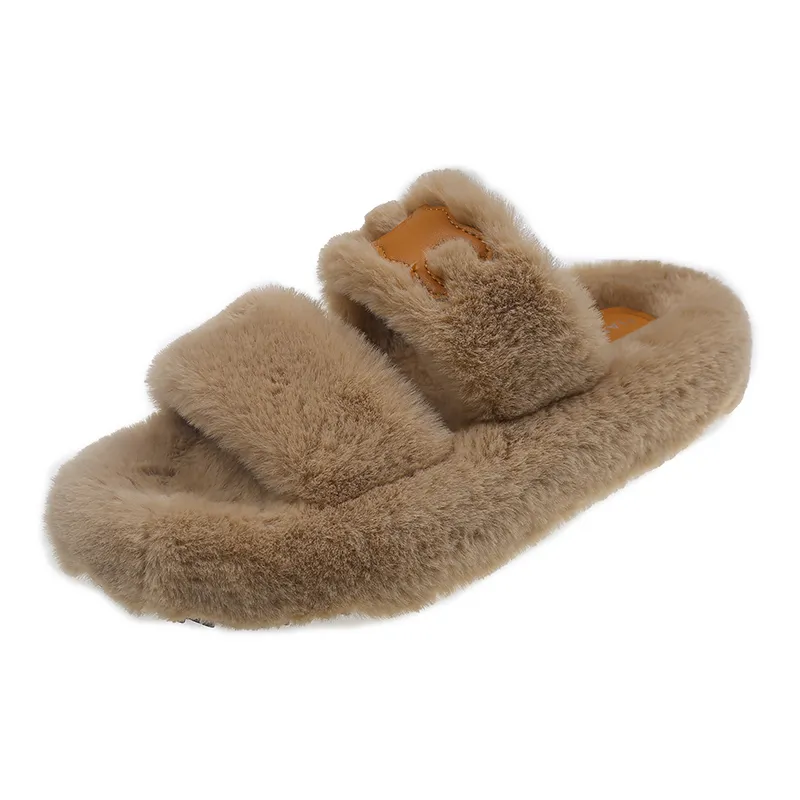 Damesmode Zachte Binnenshuis Pluizige Pluizige Schapenhuid Slippers Echte Wollen Bont Open Teen Bontslippers