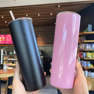 ストローコーティングされた真空自動タンブラーカップ付き二重壁ステンレス鋼ストレートスキニー昇華タンブラーカップ