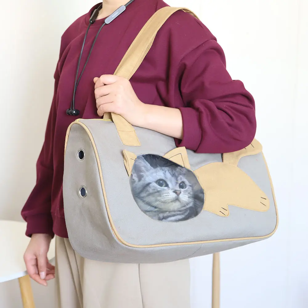 Wholesale Travel Comfortable Breathable Cotton Canvas Pet Dog and Cat Carrier Pet Bag Handbag