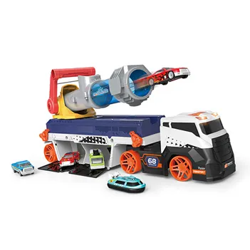 SHUN FENG 2021 Electric plastic track transporter 2 small slide cars toys include light and musical truck for child