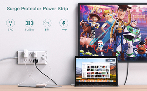 美国ETL 6插座电源板，带3-<span class=keywords><strong>USB</strong></span>端口壁挂式设计电涌保护器，宽间隔交流插座主开关