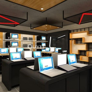 Pantalla de estilo moderno para ordenador portátil, escaparate de madera de alta gama, diseño de interior de tienda de ordenador - Product Image 1