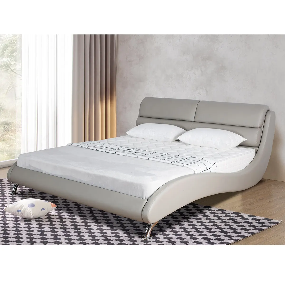 حار بيع الحديثة جديد تصميم المظهر الأنيق سرير مفرد للبيع رخيصة رمادي الجلود السرير