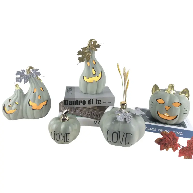 Ceramic Halloween Witch Pumpkin Lantern Empty LED Shape Pieces Indoor and Outdoor Decorative Props Ceramic Halloween decoration
