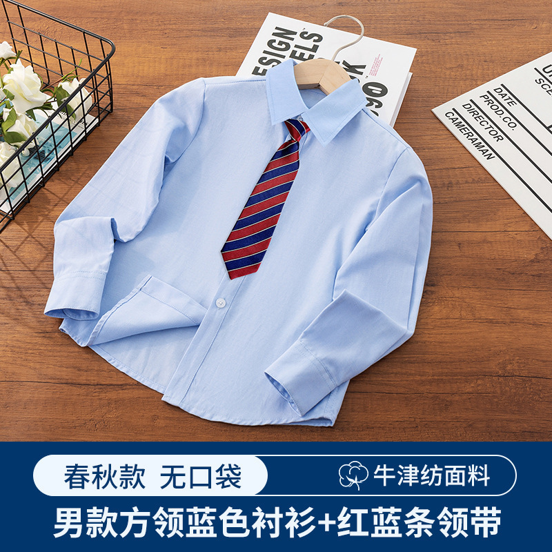 Mens blue shirt + red and blue striped tie