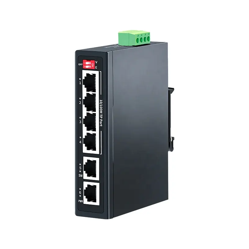 مفتاح صناعي 6 منافذ ، 2 منفذ Uplink DIN 35 Rail Mbps شبكة إيثرنت مفتاح سريع IP40 حماية من الصواعق والتشغيل