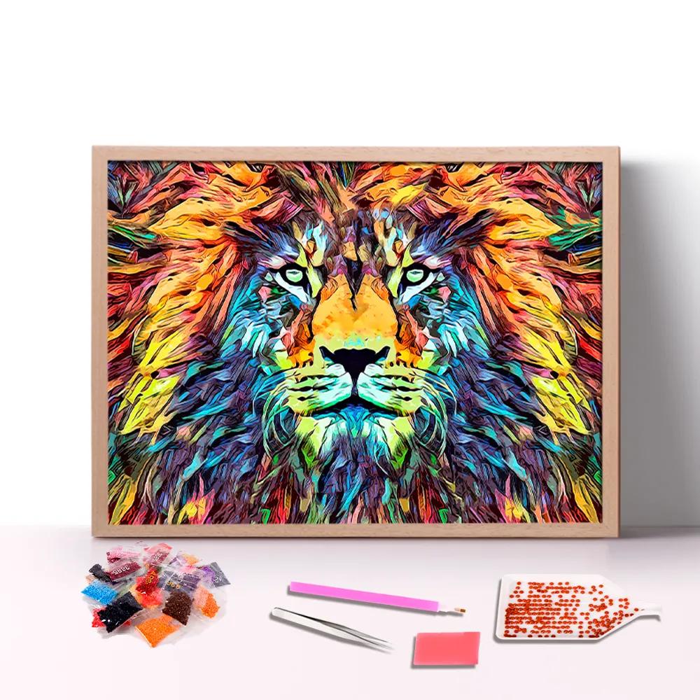 Strass Lion coloré, 30x40cm, pierres rondes en acrylique, couverture complète peinture de diamant, vente en gros, pièces