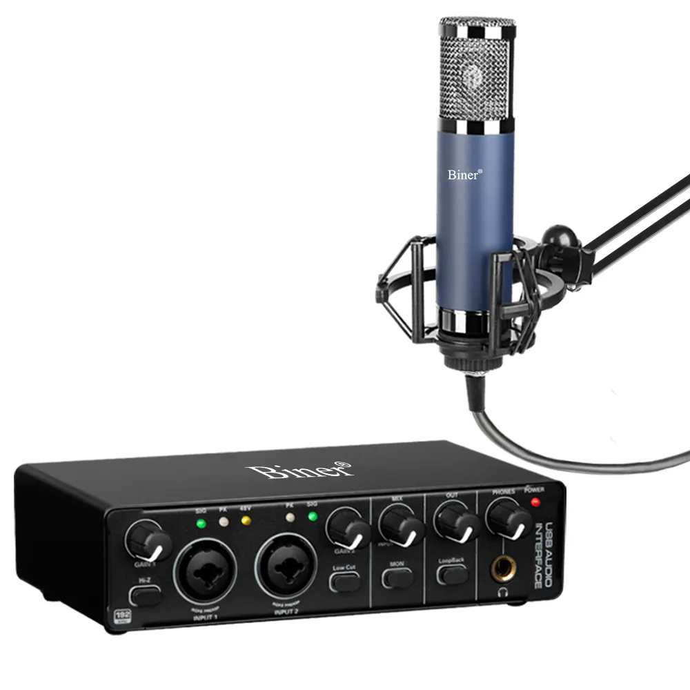 Biner Профессиональный записывающий USB аудио интерфейс с 48 в конденсаторный микрофон наборы для музыкальной студии