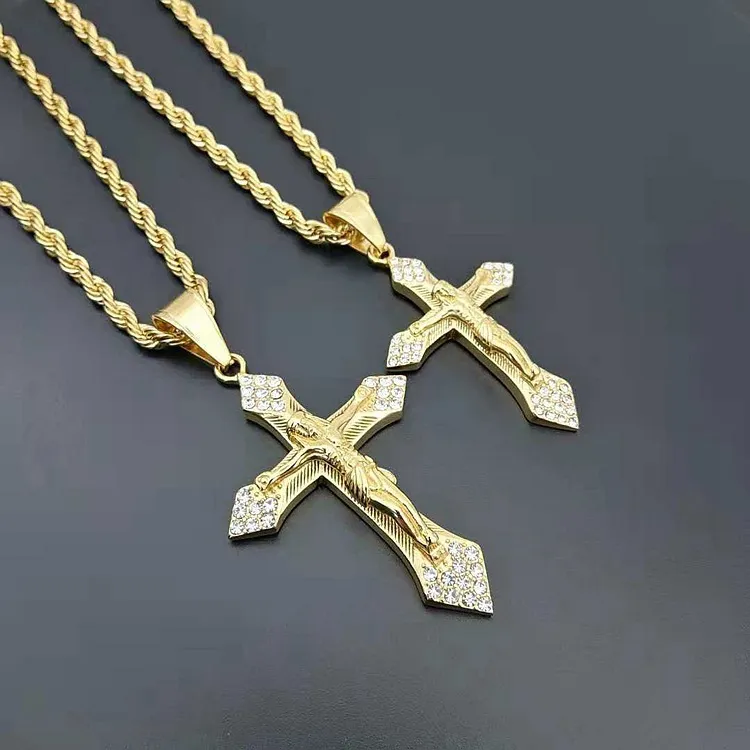 Populaire Mode Roestvrij Staal Gegalvaniseerde Gegoten Sieraden Custom 18K Zirkonia Geplaveid Kruis Fijne Ketting Voor Vrouwen Mannen