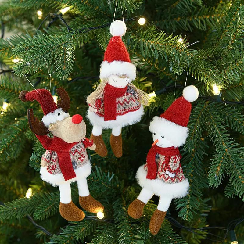 DIY hecho a mano fieltro decoraciones navideñas adornos navideños felpa Santa Claus alce muñeca árbol de Navidad colgante